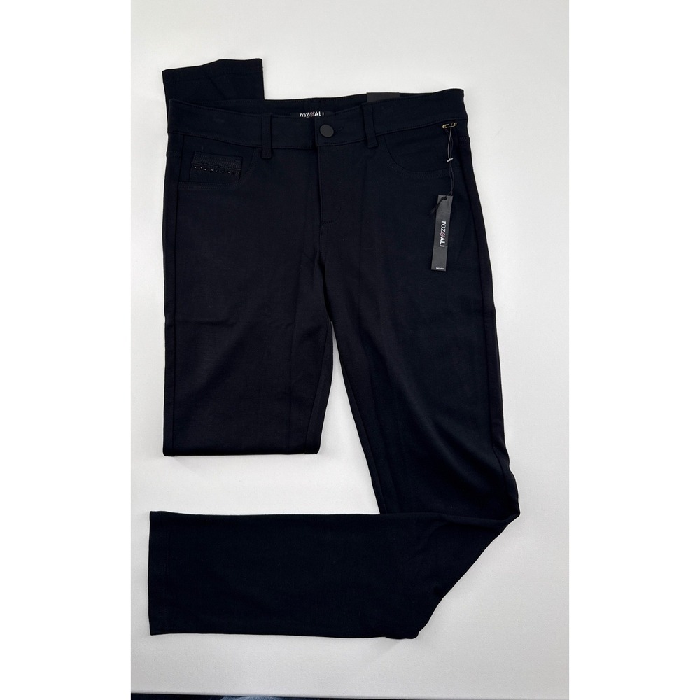 Roz & Ali Womens Black Skinny Pants Size 10 Average Rhinestone Stretch Trousers